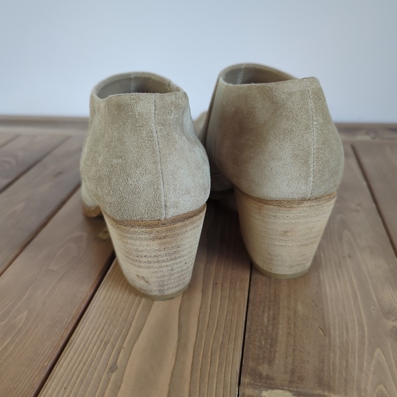 Vince Light Tan Beige Suede Slip on Ankle Boots with Stacked Heel - Picture 11 of 13